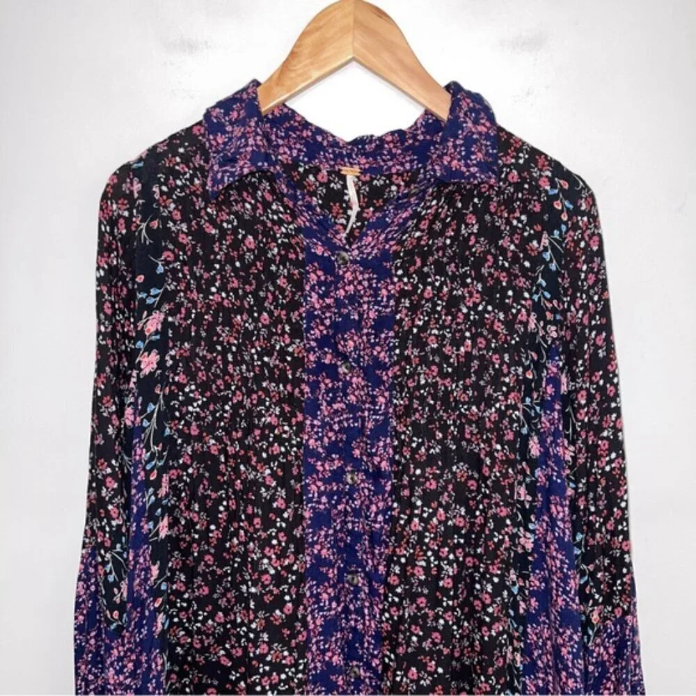 Free People Tunic Dress Women’s Size Small Floral Multi Long Sleeve Flowy Boho‎